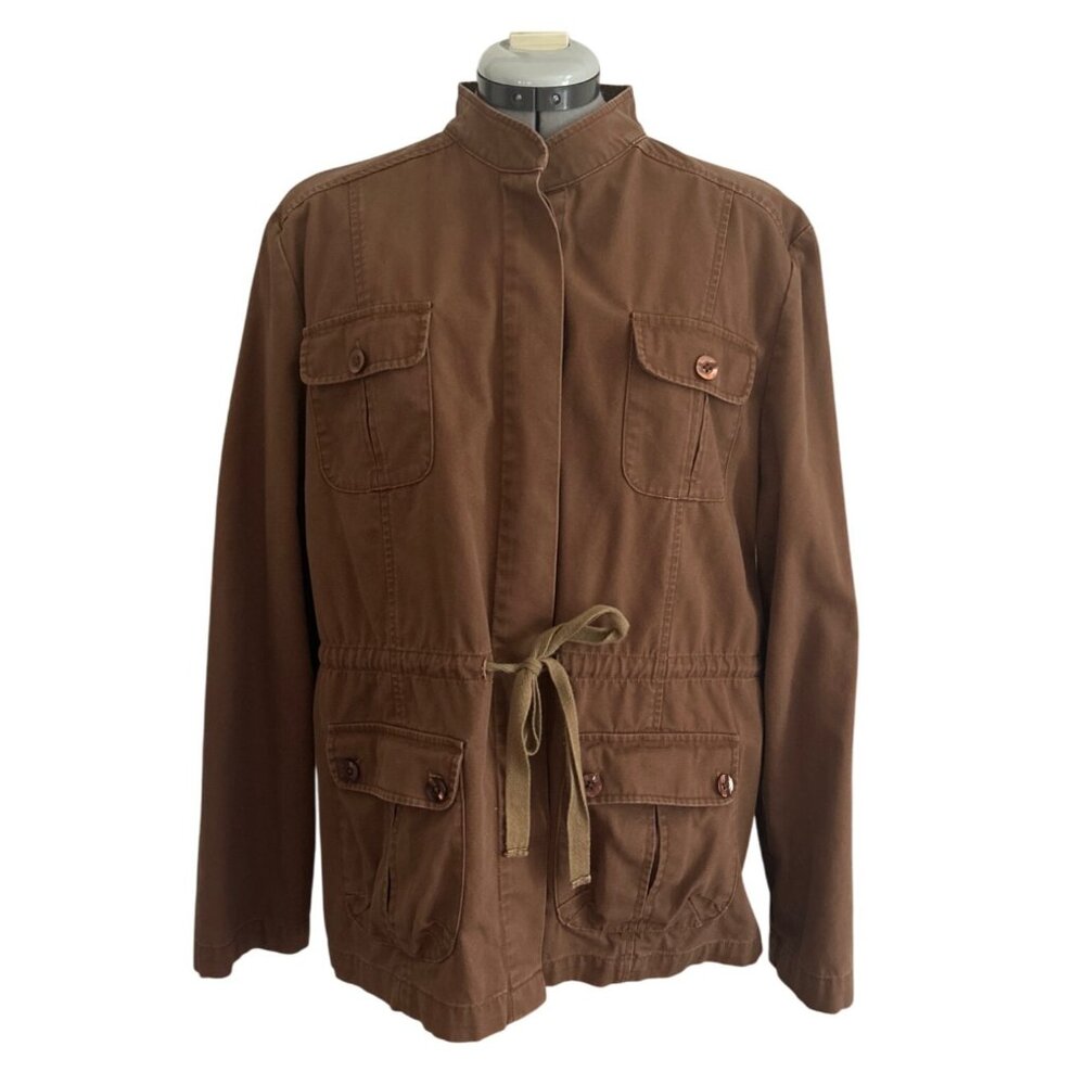Central Falls Co. Brown Button Down Utility Jacket XL With Pockets & Drawstring